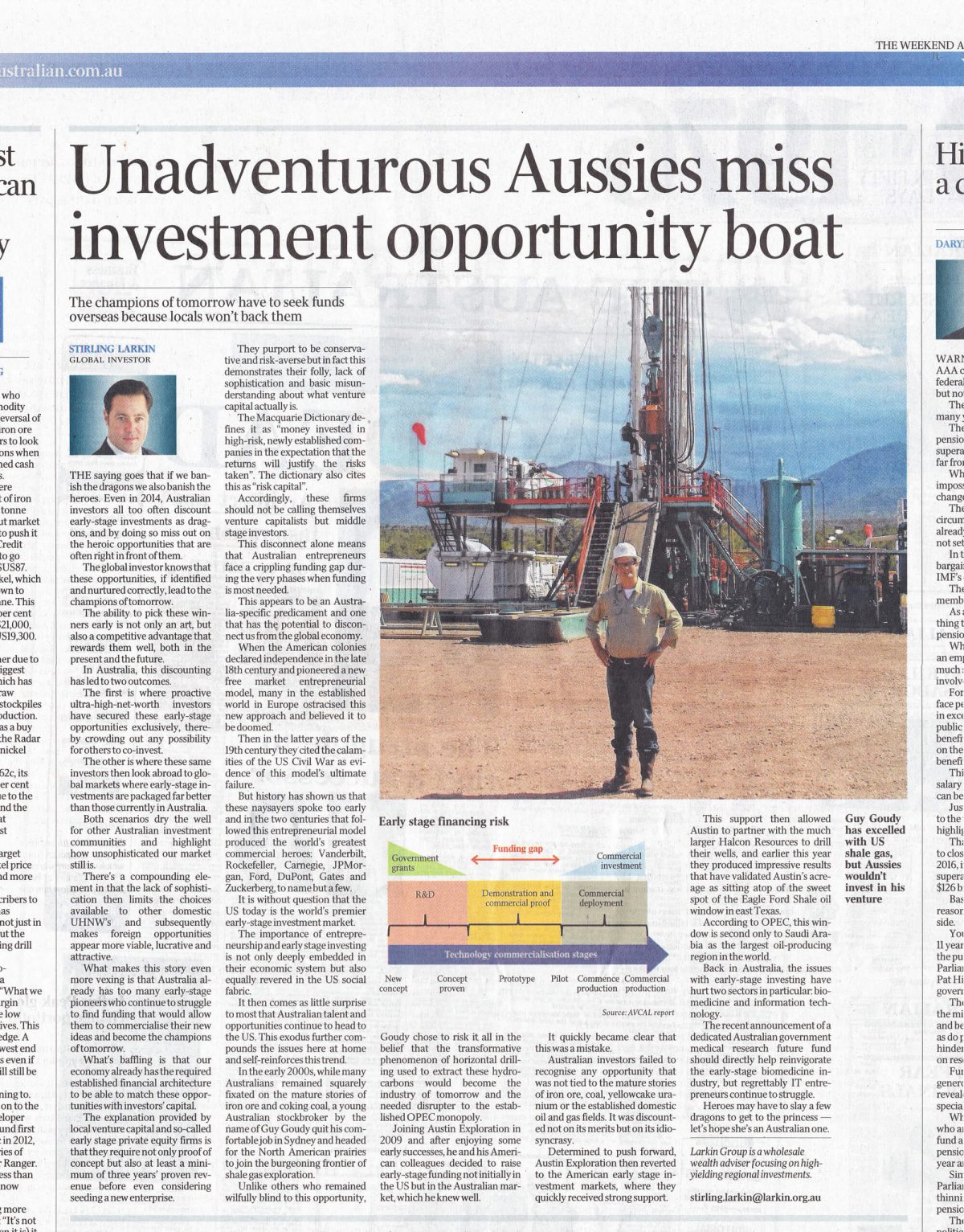 australian standfirst discusses eearly stage investing in 2014 in the australian newspaper
