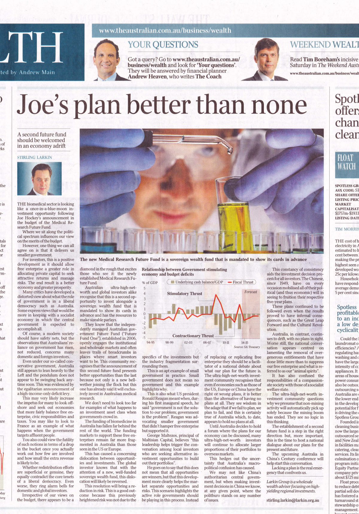 australian standfirst discusses mmedical research future fund in the australian newspaper