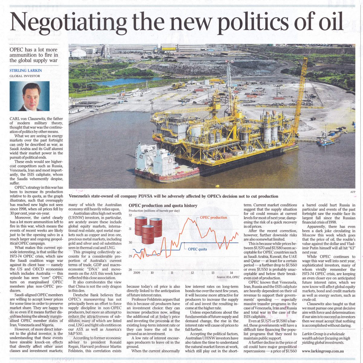 australian standfirst discusses world oil markets in 2014 in the australian newspaper